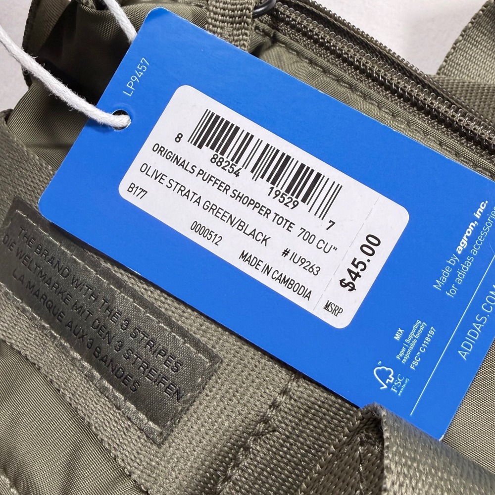 Adidas Originals Puffer Nylon Tote Bag Olive Green Crossbody Messenger Gym bag - Picture 9 of 9